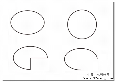 1-22 用椭圆工具绘制出的椭圆形,圆形,饼形和圆弧