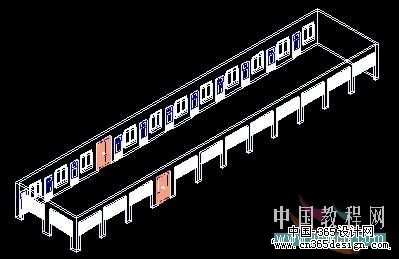 图8 底层墙体布置了门窗的三维模型图